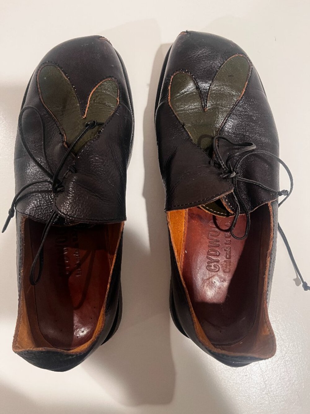 CYDWOQ Branch Black Green Leather Heart Lace-Up Shoes EU 37 US 7 Handmade USA